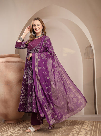 Embroidered Cotton Blend Anarkali Kurta Set With Dupatta