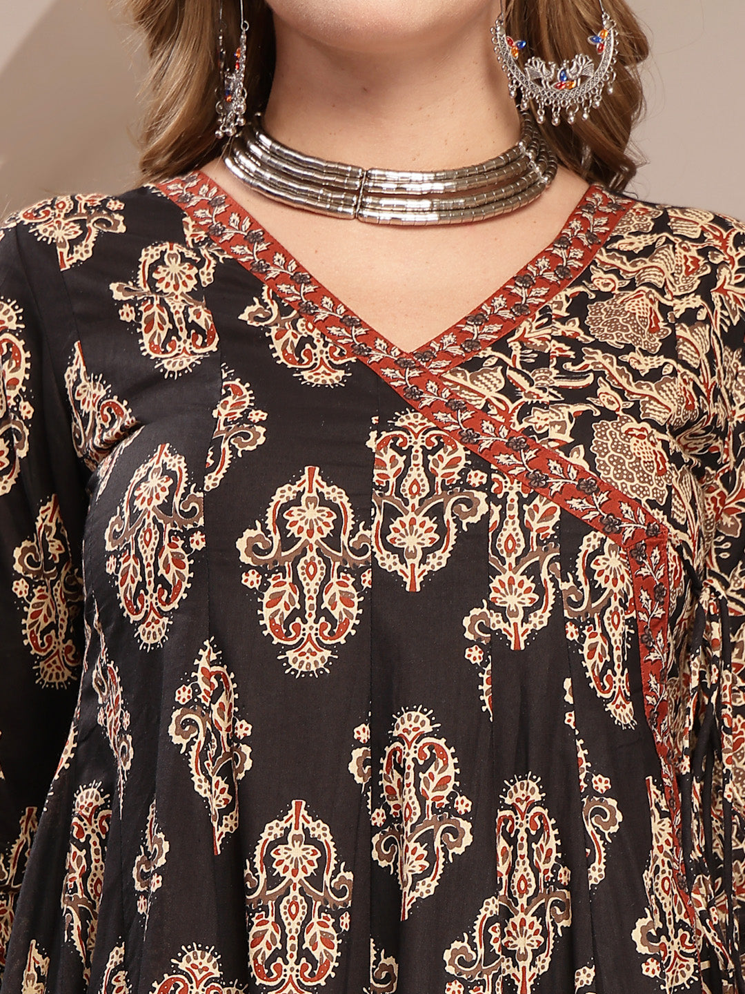 Printed Cotton Blend Anarkali Kurta Set With Dupatta