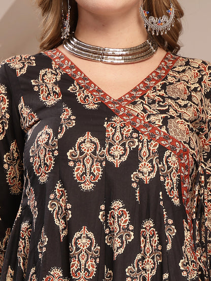 Printed Cotton Blend Anarkali Kurta Set With Dupatta
