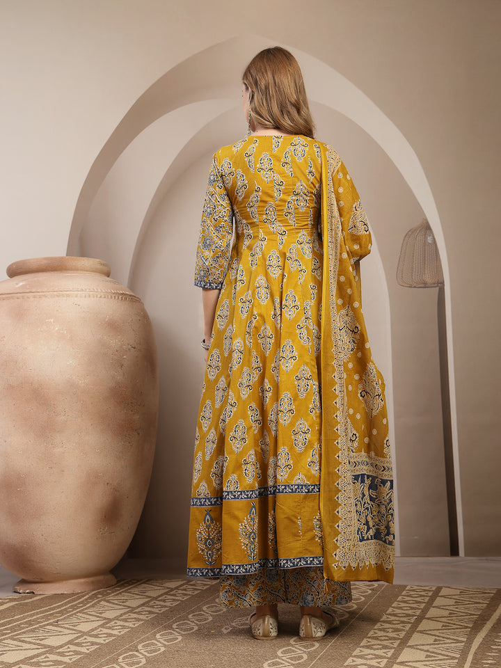 Printed Cotton Blend Anarkali Kurta Set With Dupatta