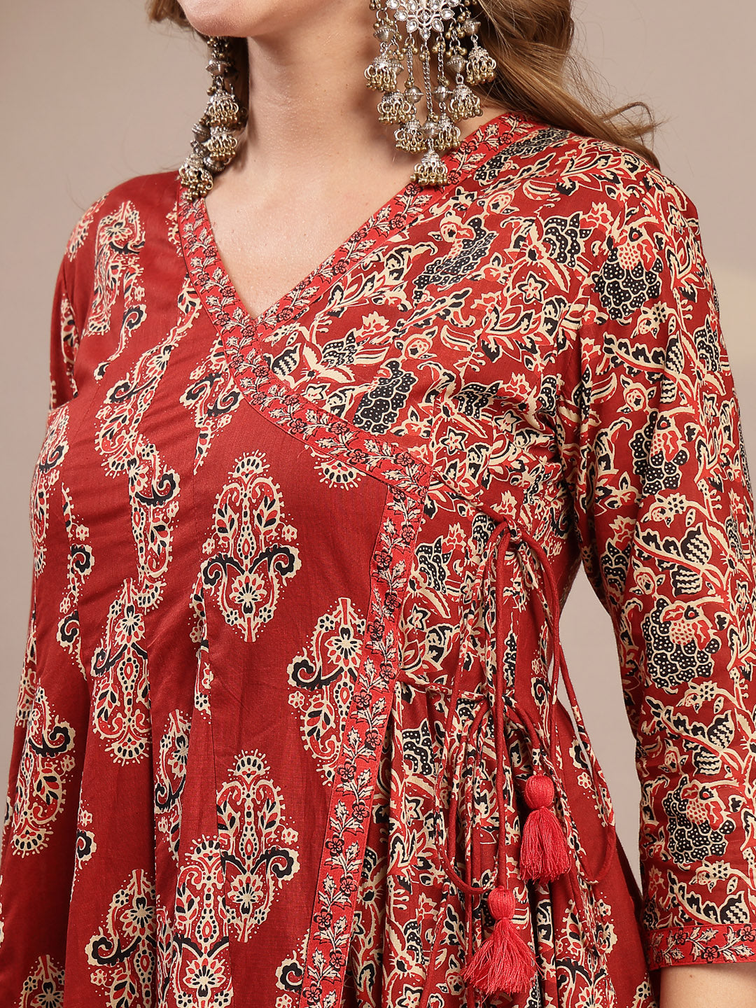 Printed Cotton Blend Anarkali Kurta Set With Dupatta