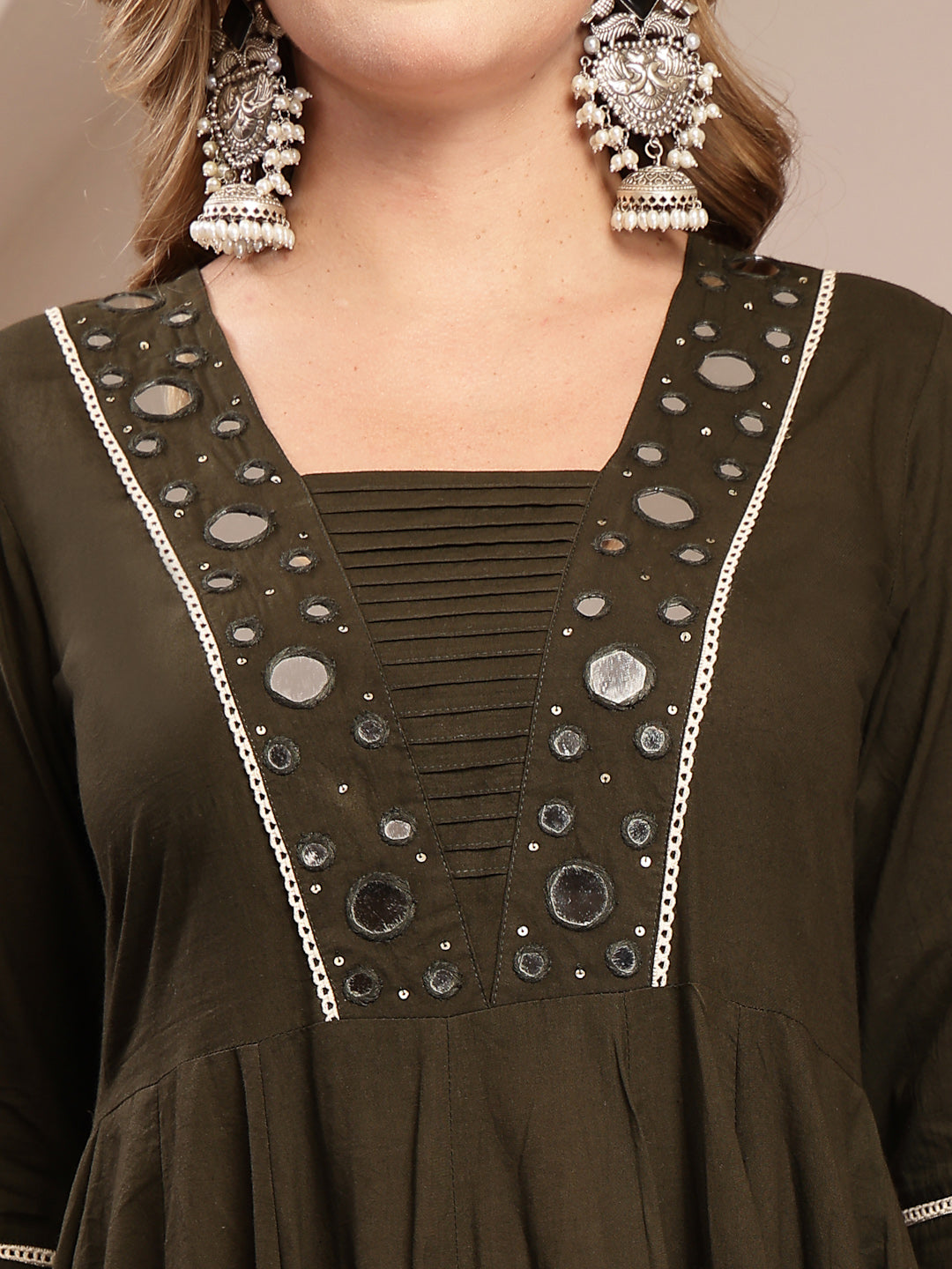 Solid Cotton Blend Anarkali Kurta Set With Dupatta