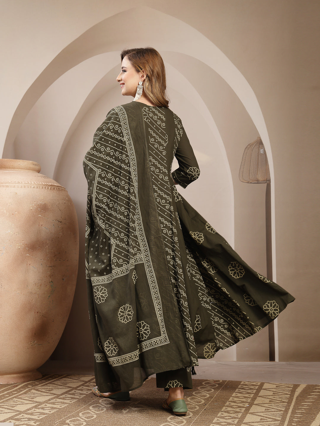 Printed Cotton Blend Anarkali Kurta Set With Dupatta