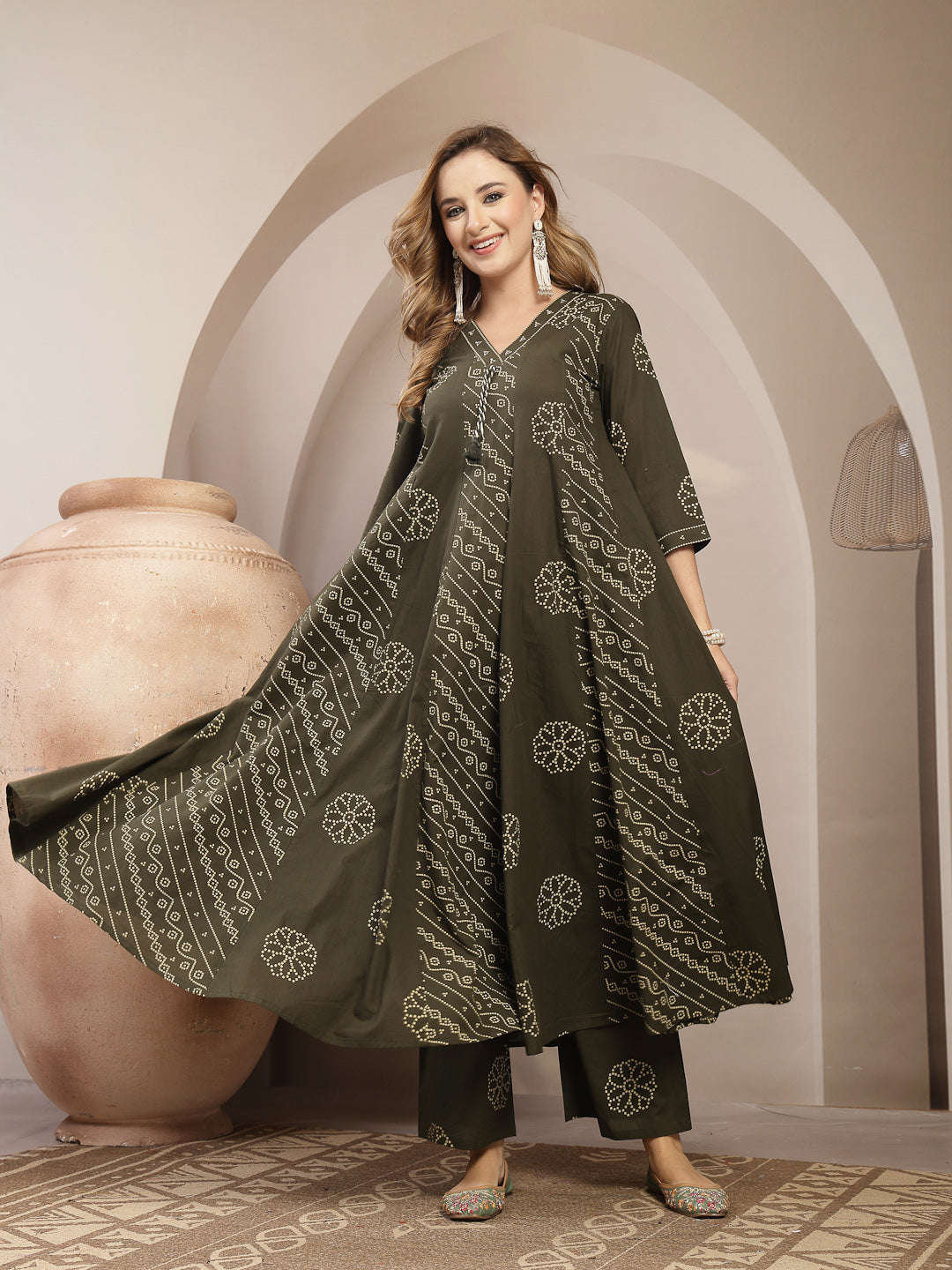 Printed Cotton Blend Anarkali Kurta Set With Dupatta