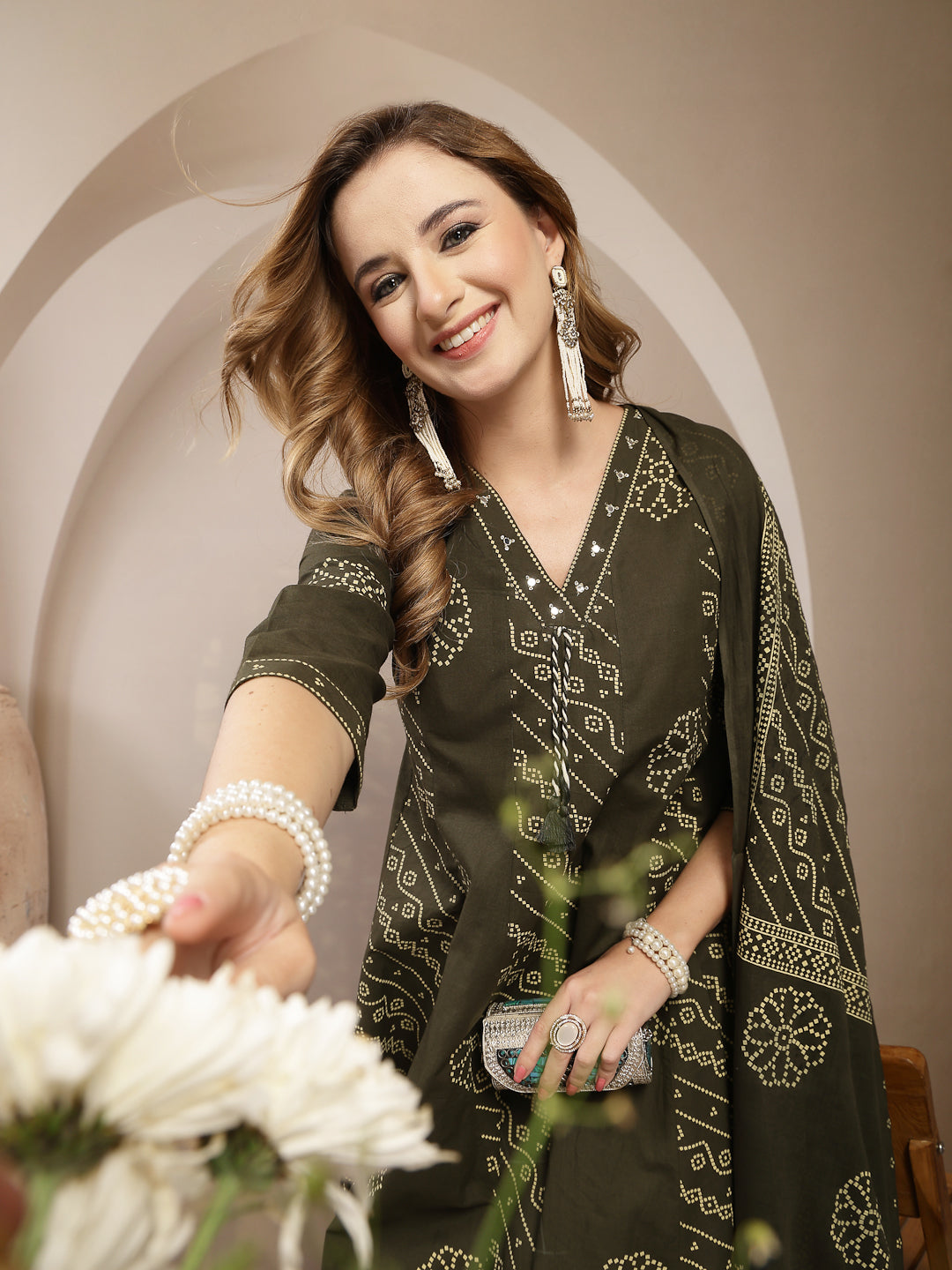 Printed Cotton Blend Anarkali Kurta Set With Dupatta