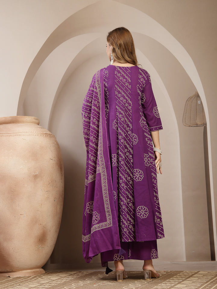 Printed Cotton Blend Anarkali Kurta Set With Dupatta
