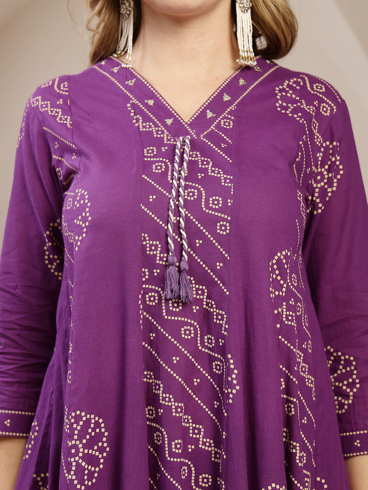 Printed Cotton Blend Anarkali Kurta Set With Dupatta