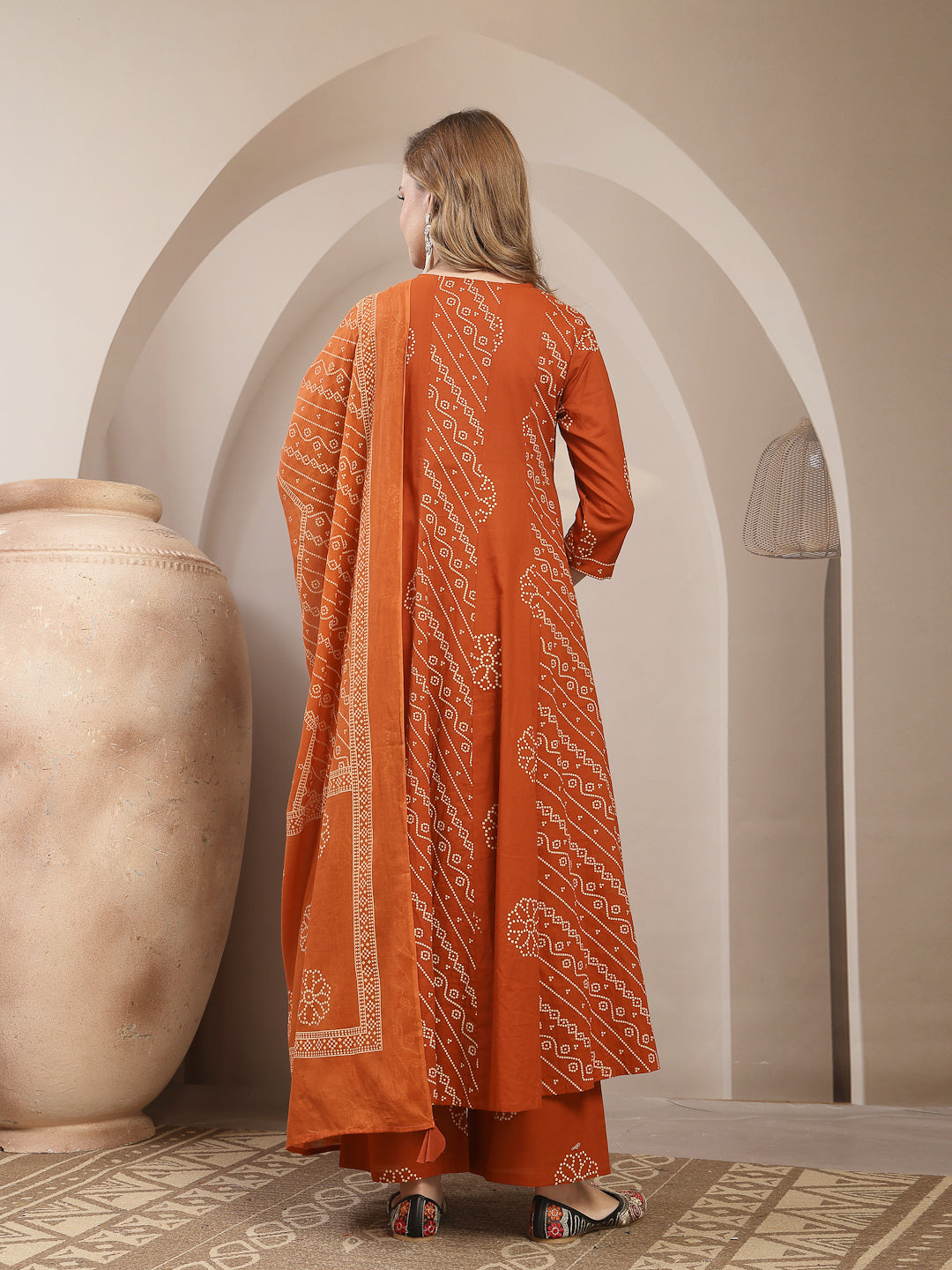 Printed Cotton Blend Anarkali Kurta Set With Dupatta