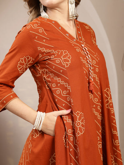 Printed Cotton Blend Anarkali Kurta Set With Dupatta