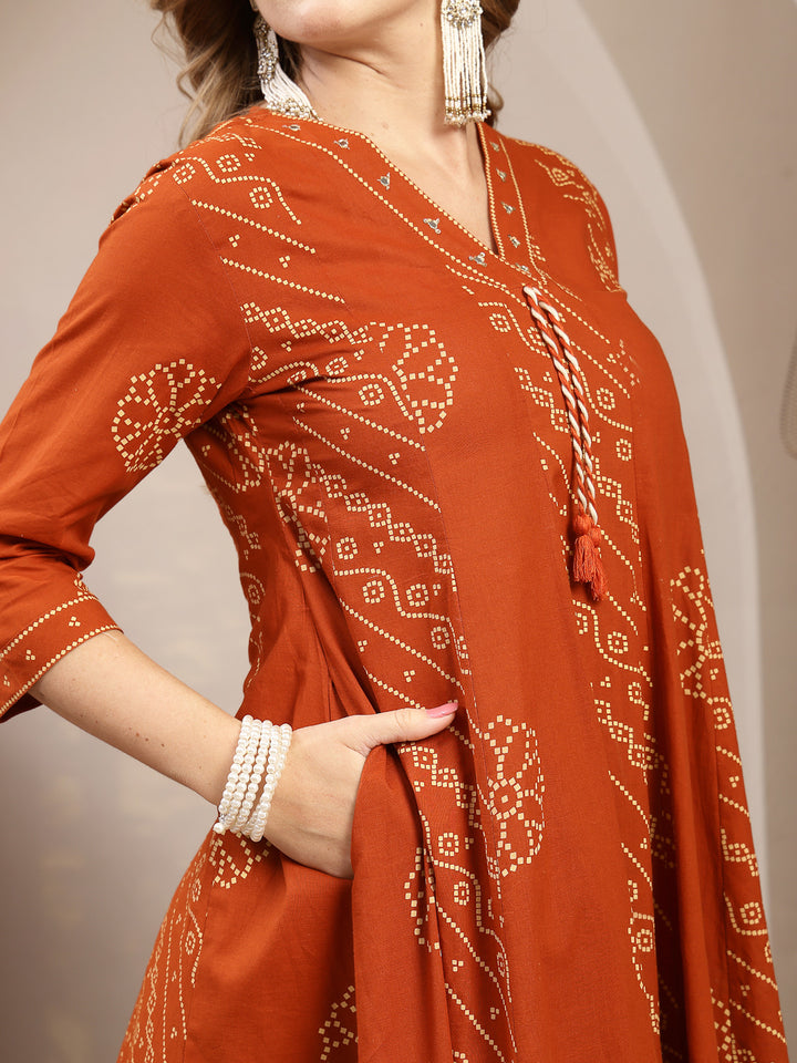 Printed Cotton Blend Anarkali Kurta Set With Dupatta