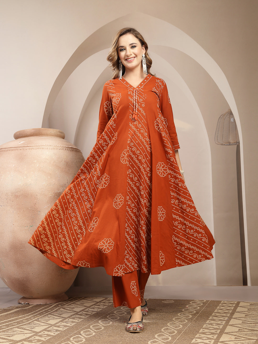 Printed Cotton Blend Anarkali Kurta Set With Dupatta
