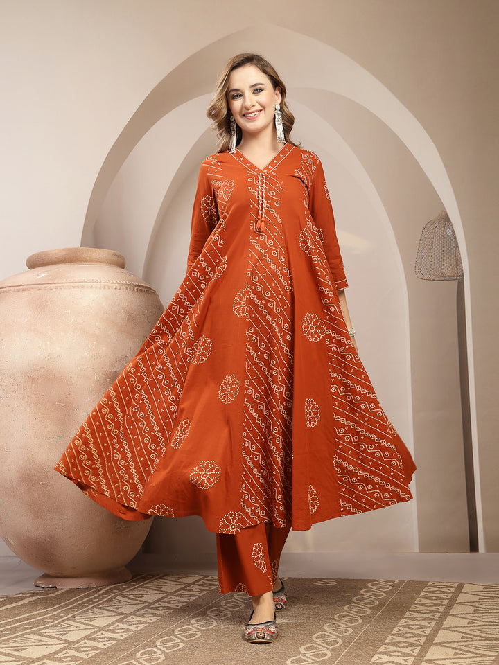Printed Cotton Blend Anarkali Kurta Set With Dupatta