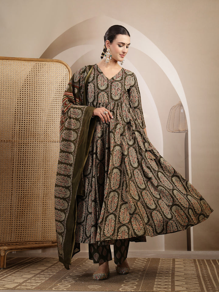 Printed Anarkali Kurta With Palazzo &amp; Dupatta