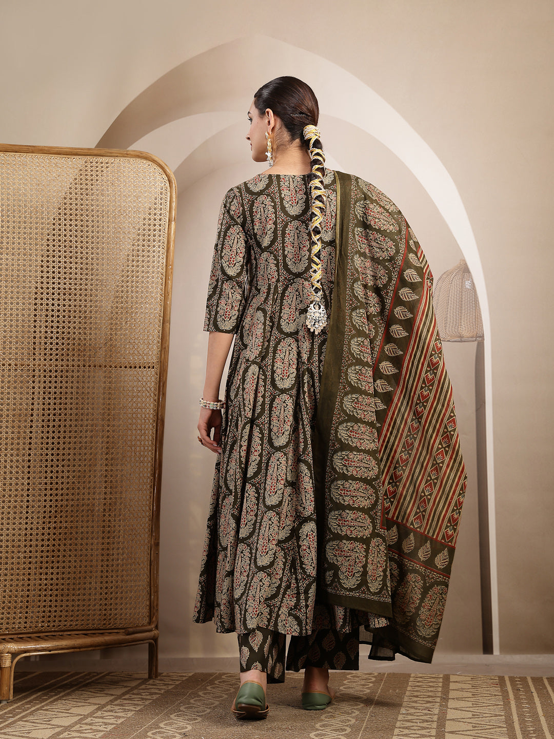 Printed Anarkali Kurta With Palazzo &amp; Dupatta
