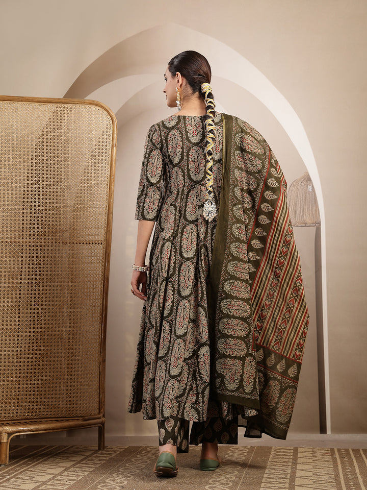 Printed Anarkali Kurta With Palazzo &amp; Dupatta