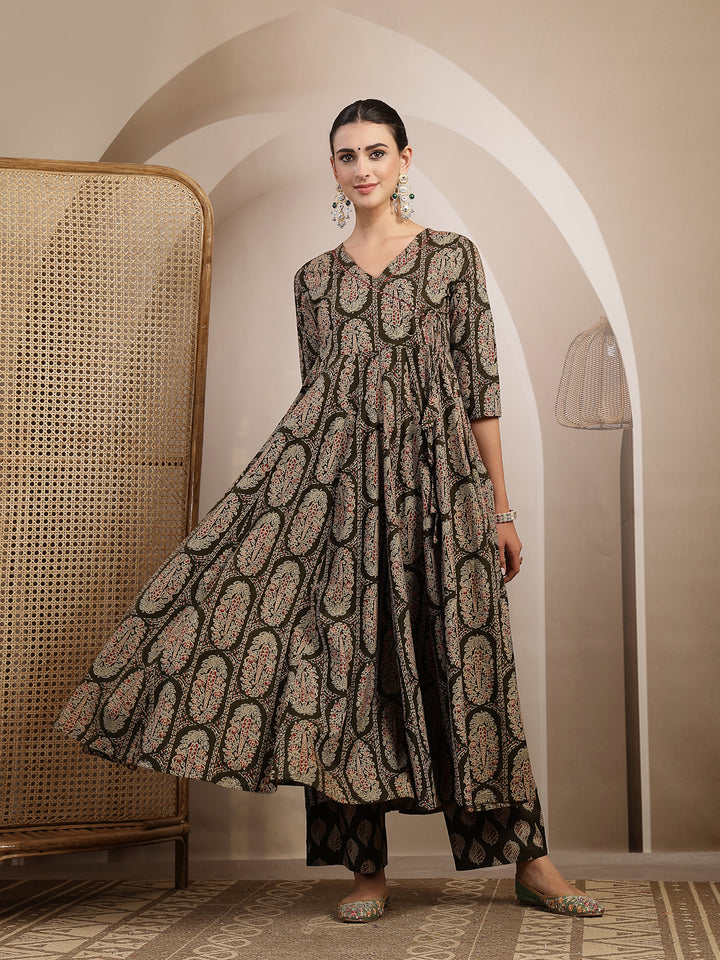 Printed Anarkali Kurta With Palazzo &amp; Dupatta