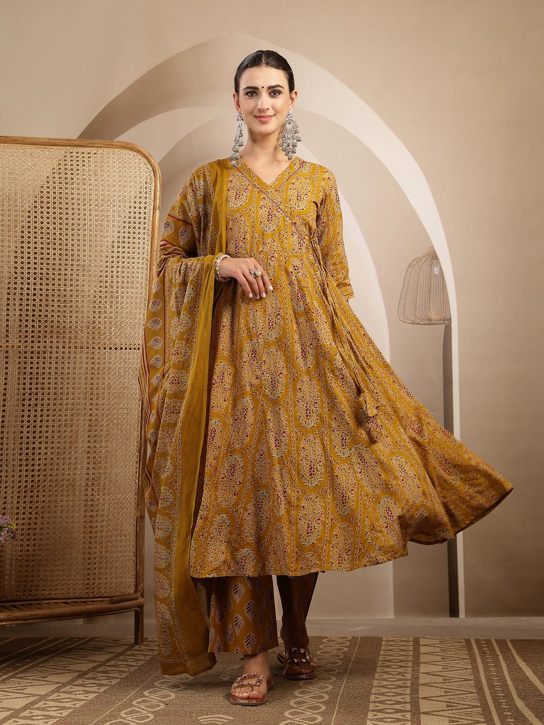 Printed Anarkali Kurta With Palazzo &amp; Dupatta