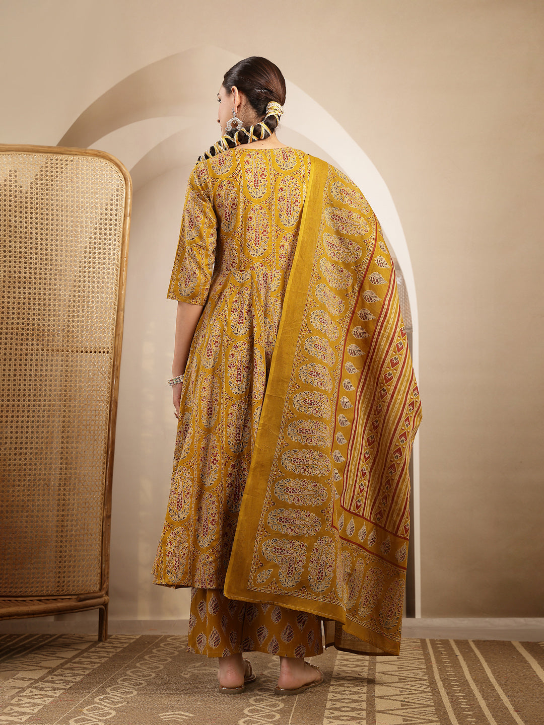 Printed Anarkali Kurta With Palazzo &amp; Dupatta