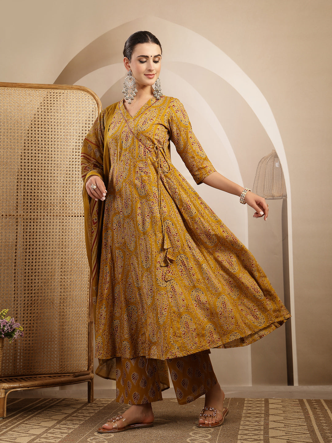 Printed Anarkali Kurta With Palazzo &amp; Dupatta