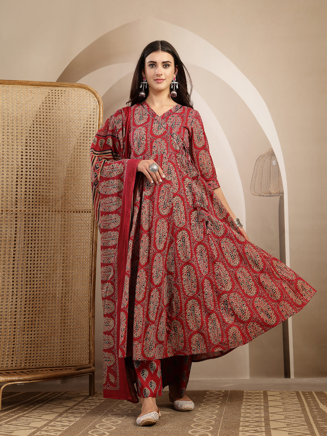Printed Anarkali Kurta With Palazzo &amp; Dupatta