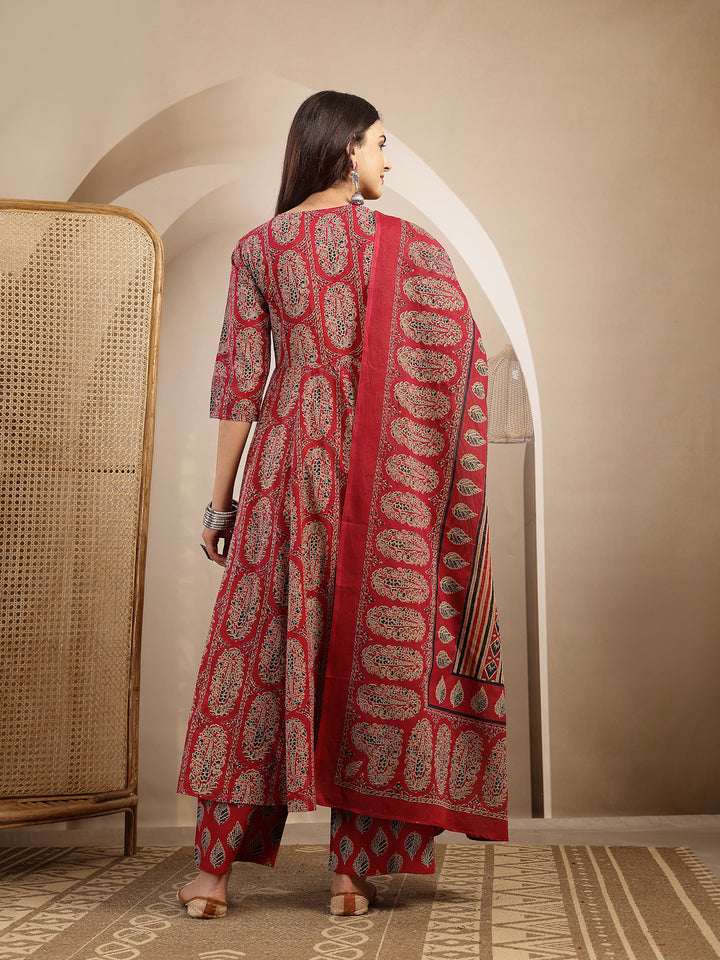 Printed Anarkali Kurta With Palazzo &amp; Dupatta