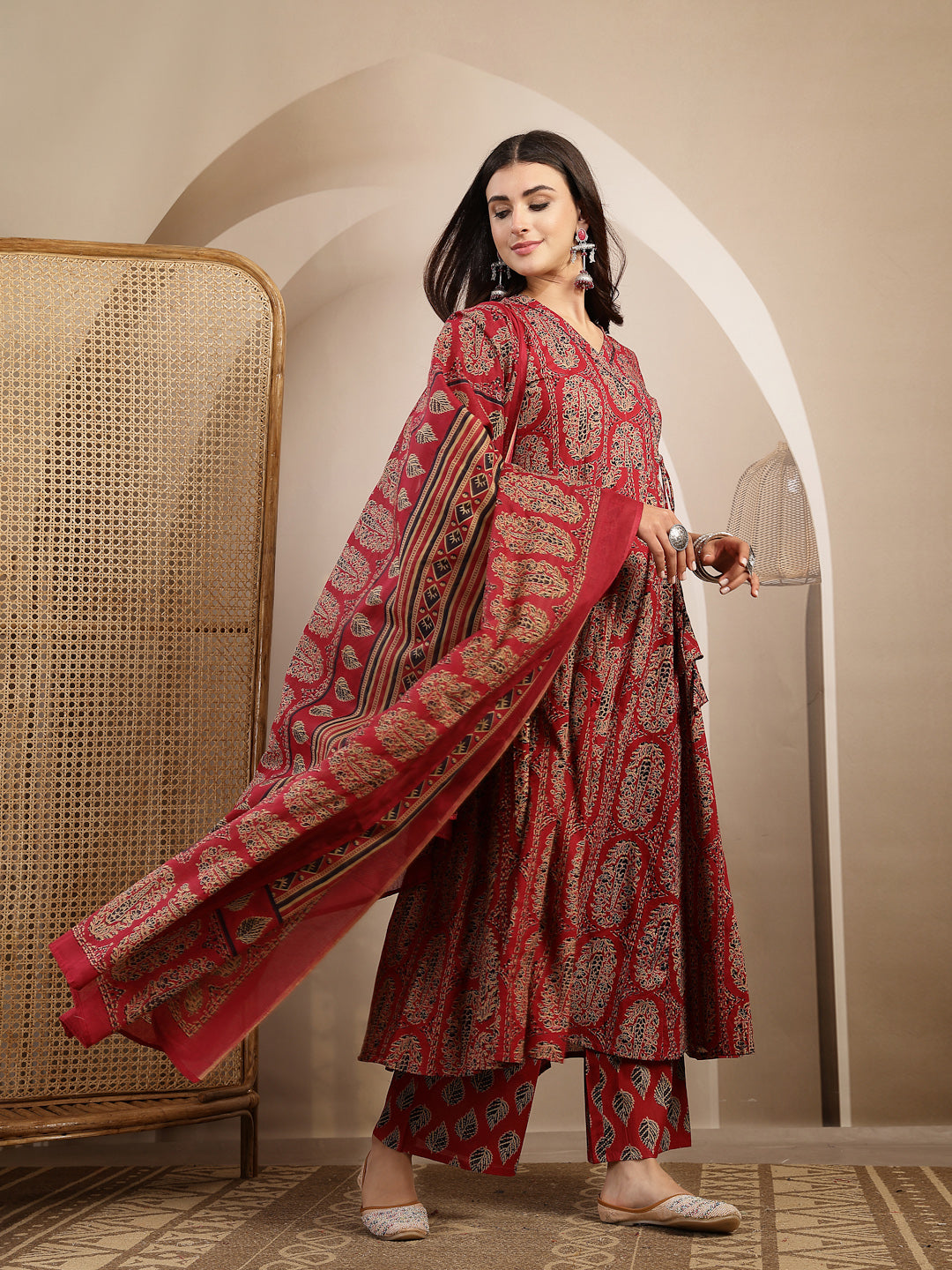 Printed Anarkali Kurta With Palazzo &amp; Dupatta