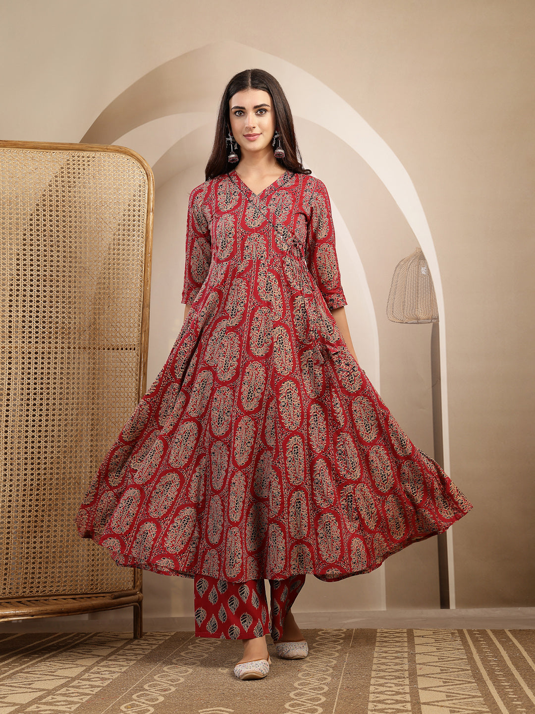 Printed Anarkali Kurta With Palazzo &amp; Dupatta