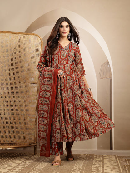 Printed Anarkali Kurta With Palazzo & Dupatta