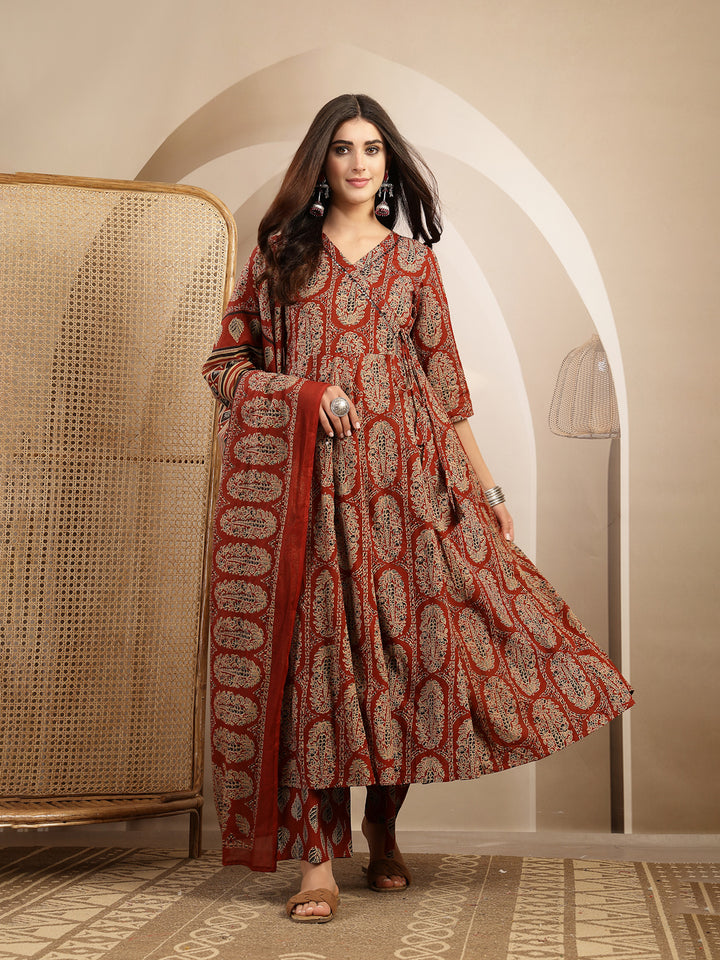 Printed Anarkali Kurta With Palazzo &amp; Dupatta