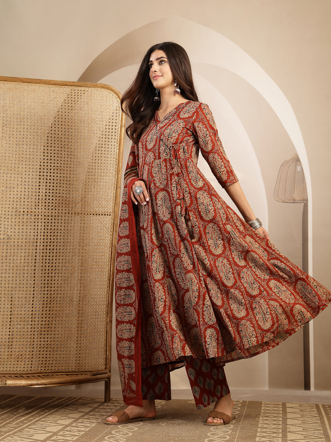 Printed Anarkali Kurta With Palazzo &amp; Dupatta