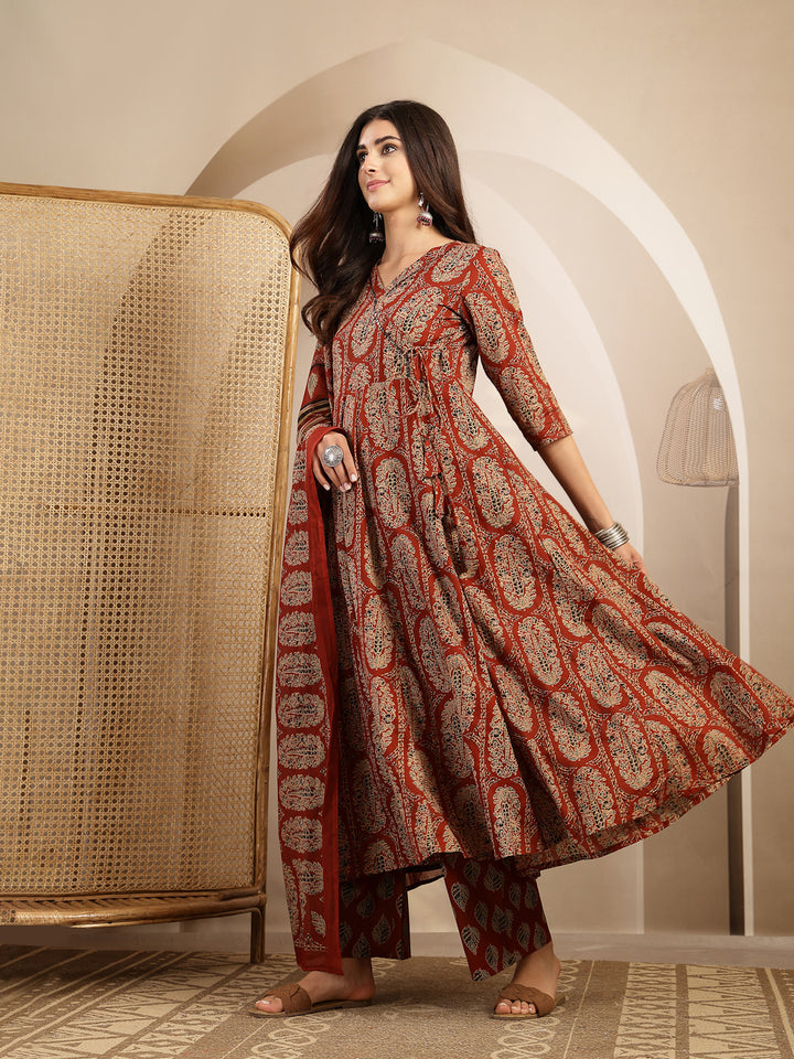 Printed Anarkali Kurta With Palazzo &amp; Dupatta