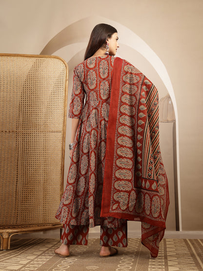 Printed Anarkali Kurta With Palazzo & Dupatta