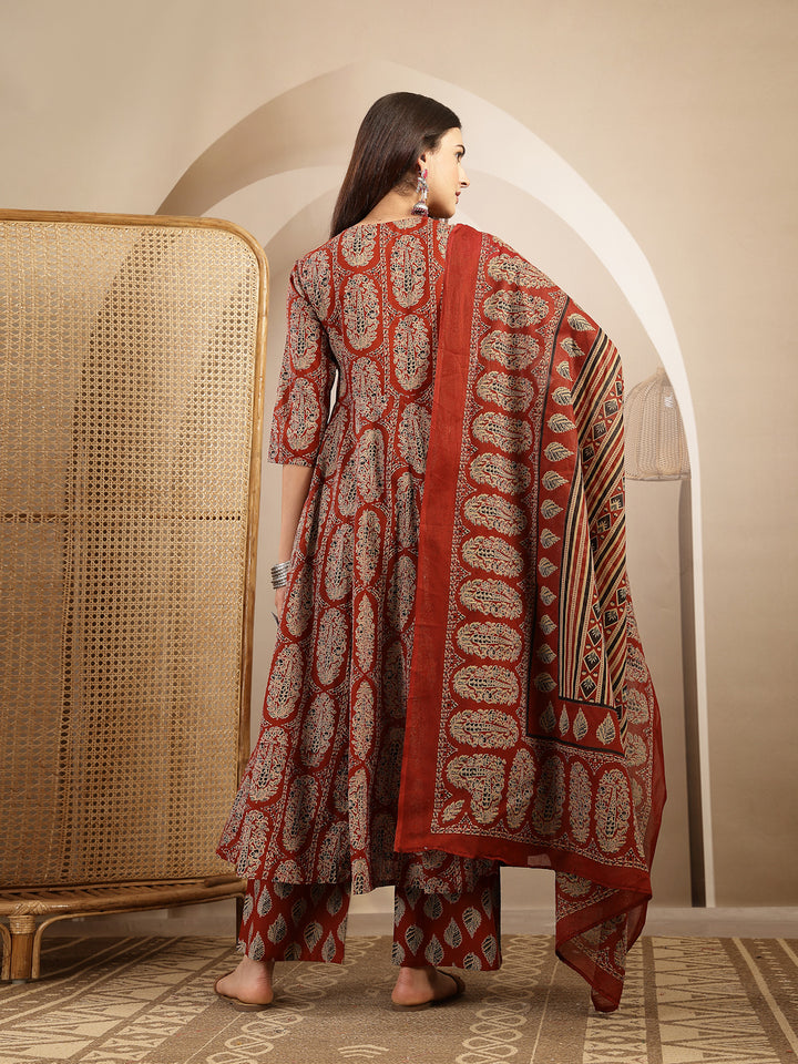 Printed Anarkali Kurta With Palazzo &amp; Dupatta