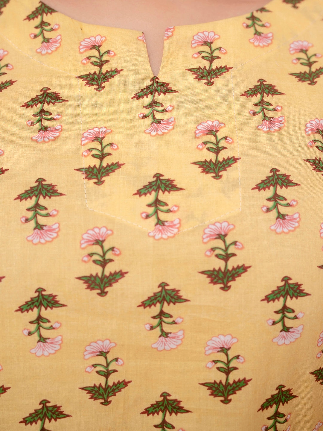 Yellow Printed Cotton Night Suit