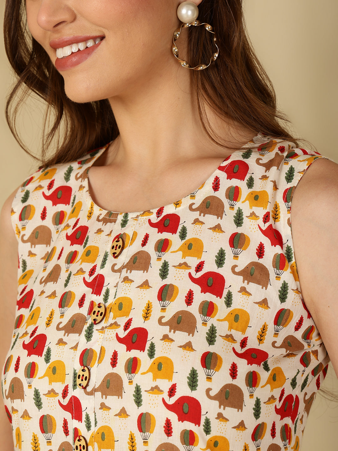 Cotton Printed Round Neck White Top