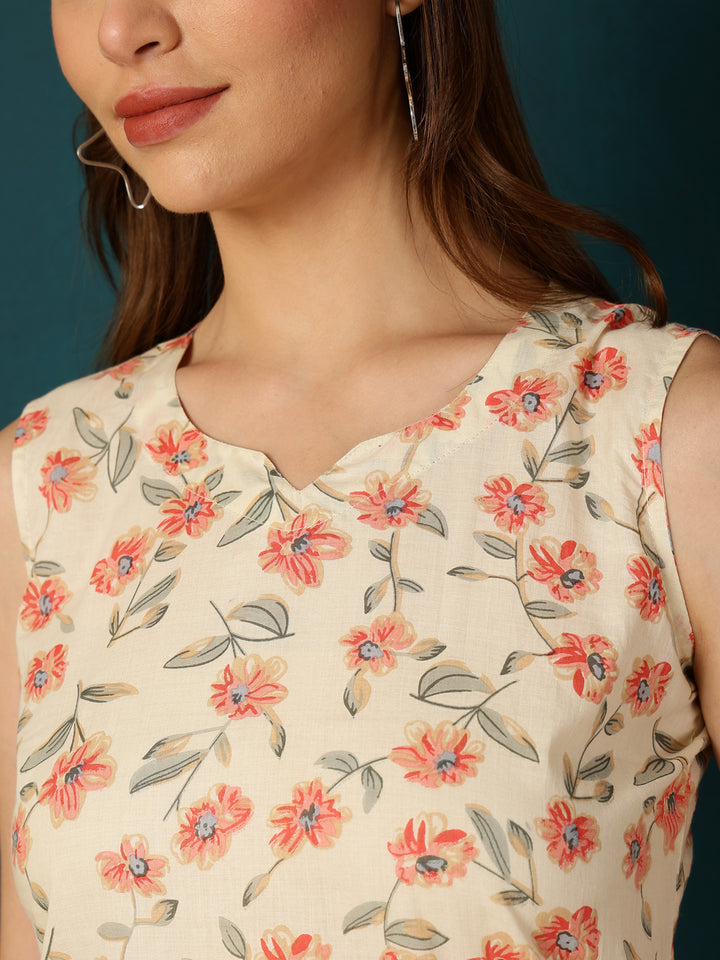 Cotton Printed Round Neck White Top