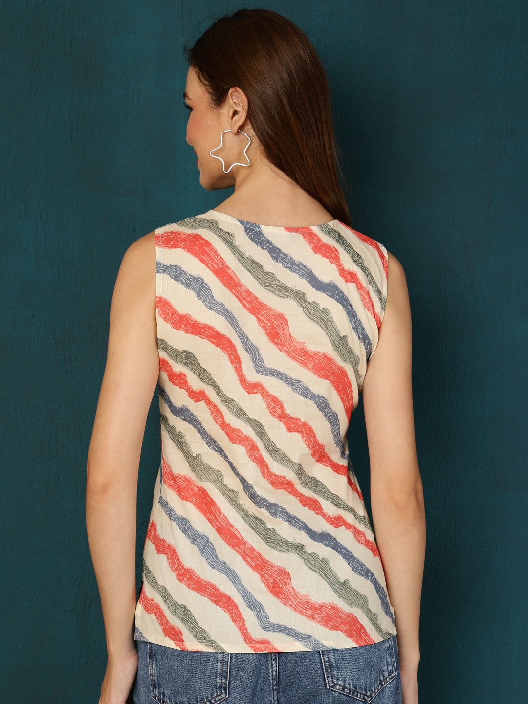 Cotton Printed Round Neck White Top