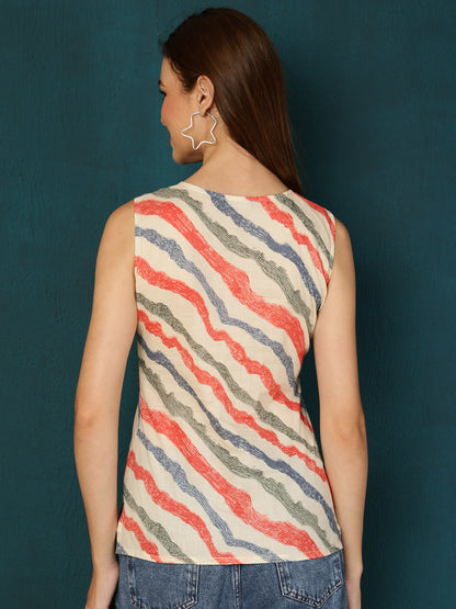 Cotton Printed Round Neck White Top