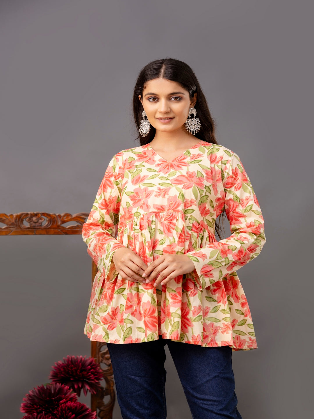 Nishabd peach cotton printed top – wholesale manufacturer & exporter from India