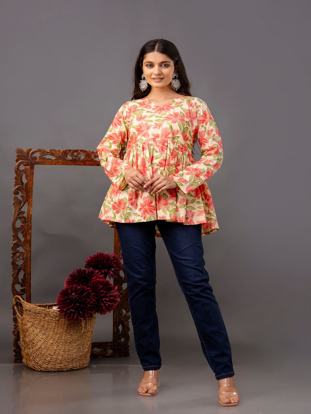 Printed Full-Length Sleeves Regular Pure Cotton Top