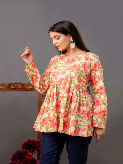 Printed Full-Length Sleeves Regular Pure Cotton Top