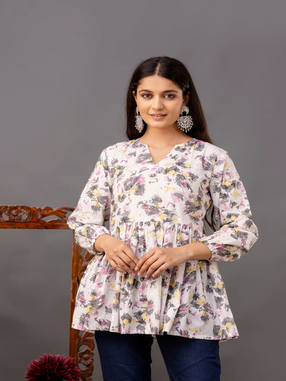 Printed 3/4 Sleeves Regular Pure Cotton Top