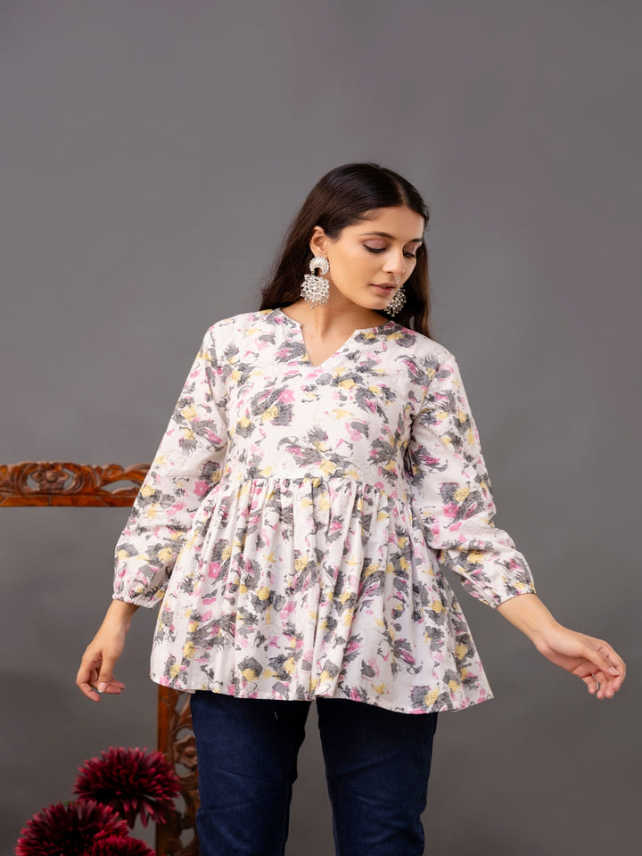 Printed 3/4 Sleeves Regular Pure Cotton Top