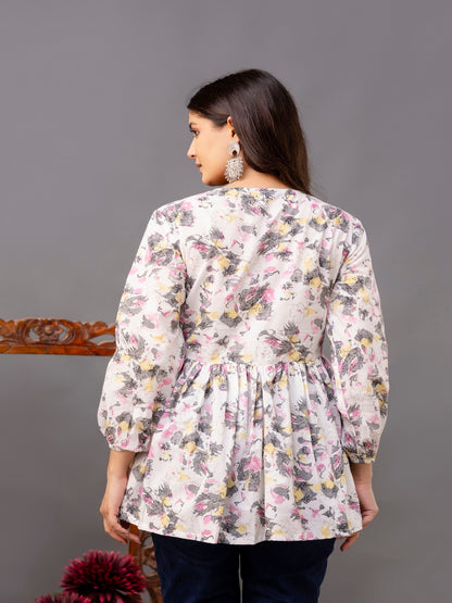 Printed 3/4 Sleeves Regular Pure Cotton Top