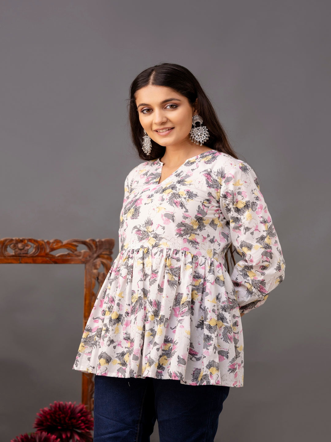 Printed 3/4 Sleeves Regular Pure Cotton Top