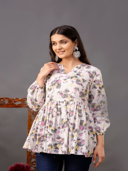 Printed 3/4 Sleeves Regular Pure Cotton Top
