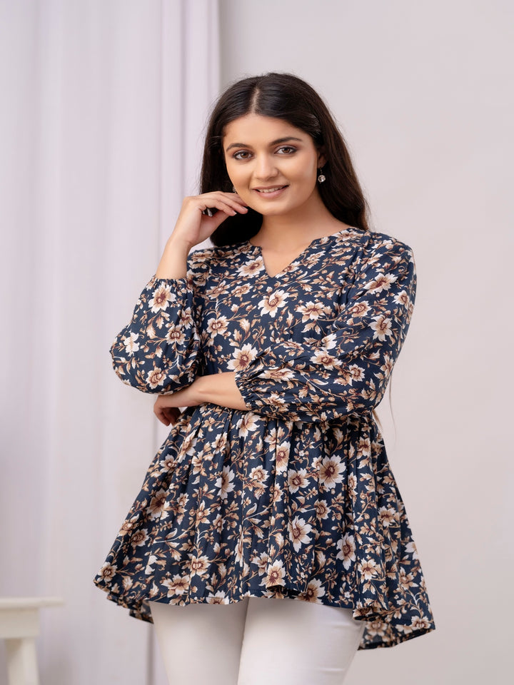 Printed 3/4 Sleeves Regular Pure Cotton Top