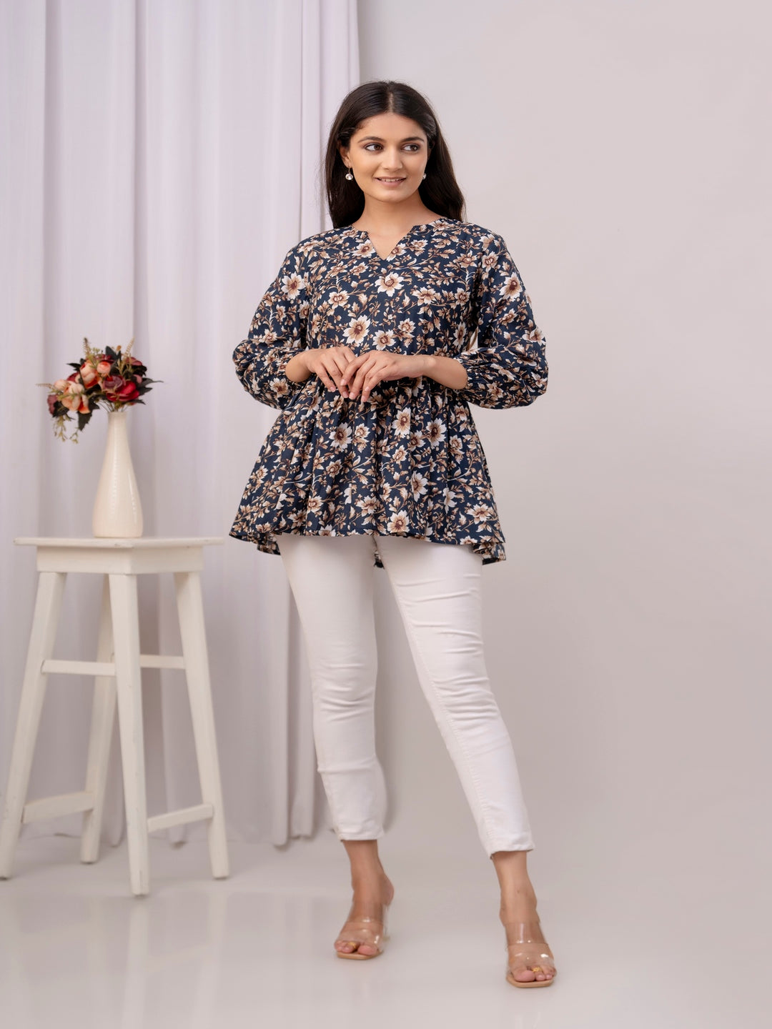 Printed 3/4 Sleeves Regular Pure Cotton Top