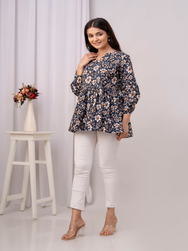 Printed 3/4 Sleeves Regular Pure Cotton Top