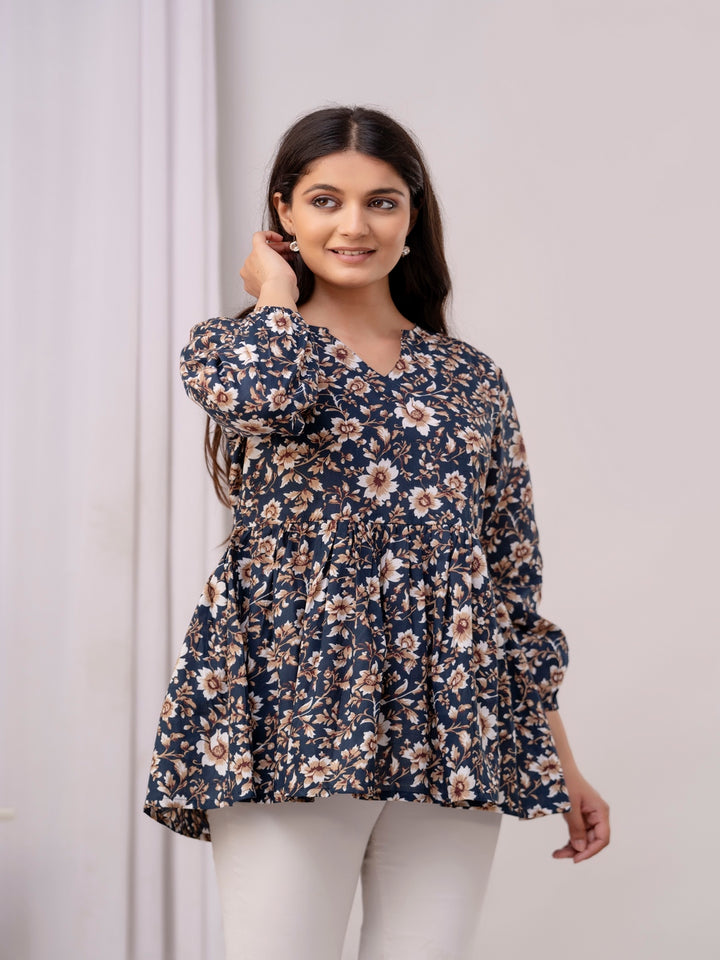 Printed 3/4 Sleeves Regular Pure Cotton Top